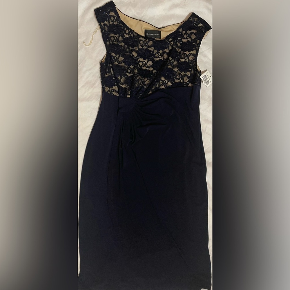 Connected Apparel Navy Blue Sheath Midi Dress
